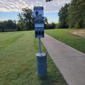 Commercial pet waste station in field